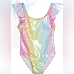 Real Love Rainbow Glitter Ruffle Baby Girl One Piece Swimsuit 12 Months NWT